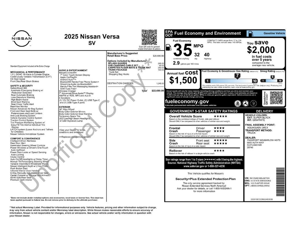 2025 Nissan Versa 1.6 SV