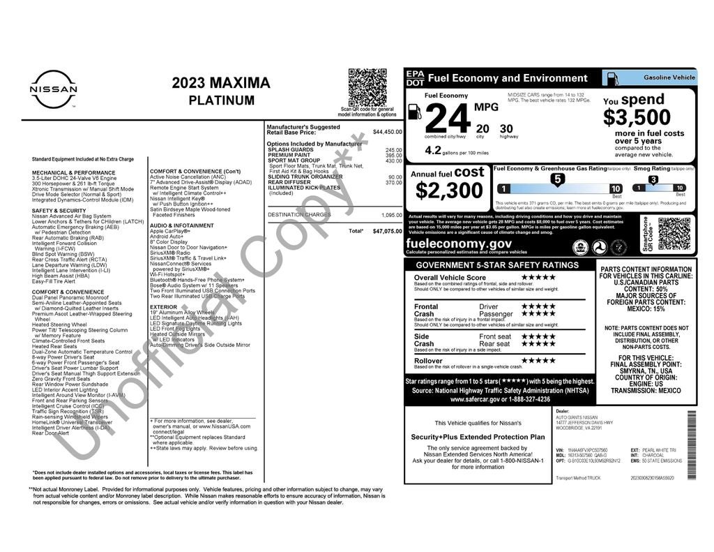 2023 Nissan Maxima Platinum Nissan Certified