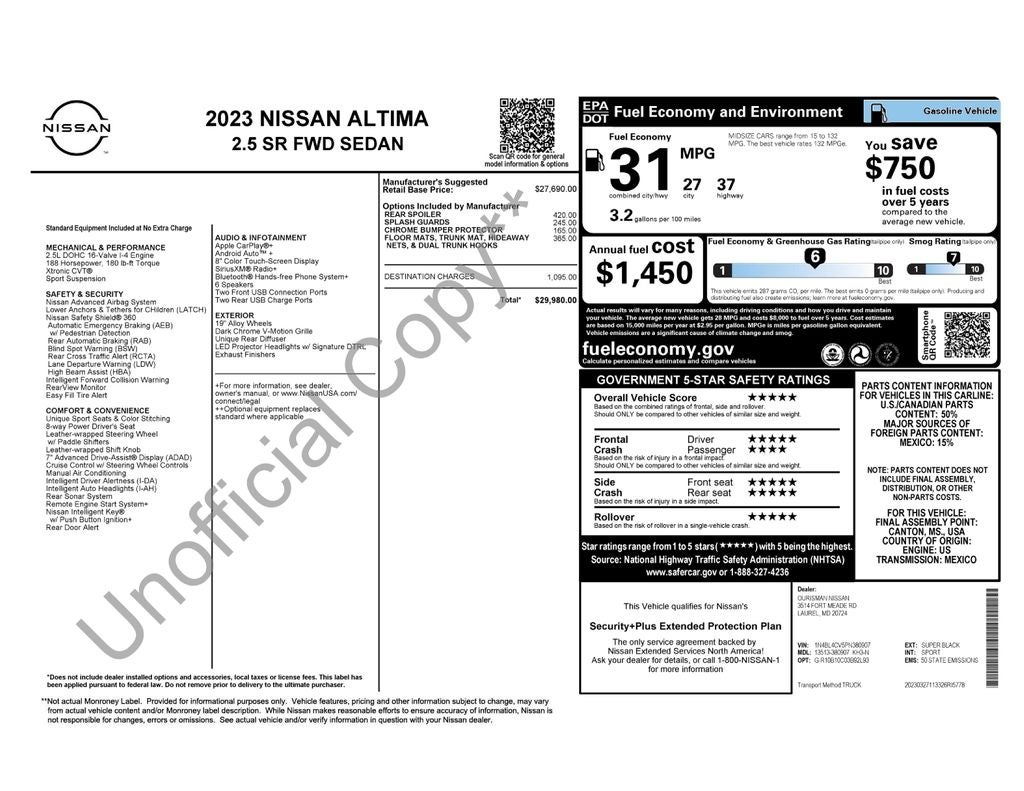 2023 Nissan Altima 2.5 SR Nissan Certified