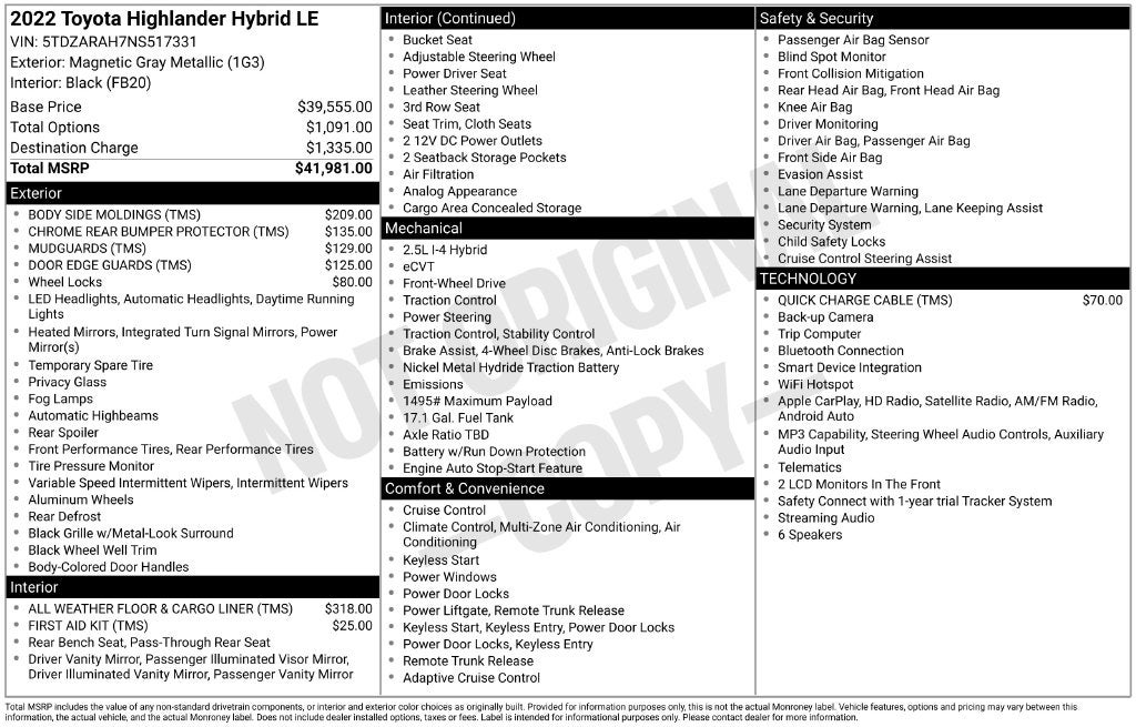 2022 Toyota Highlander Hybrid LE