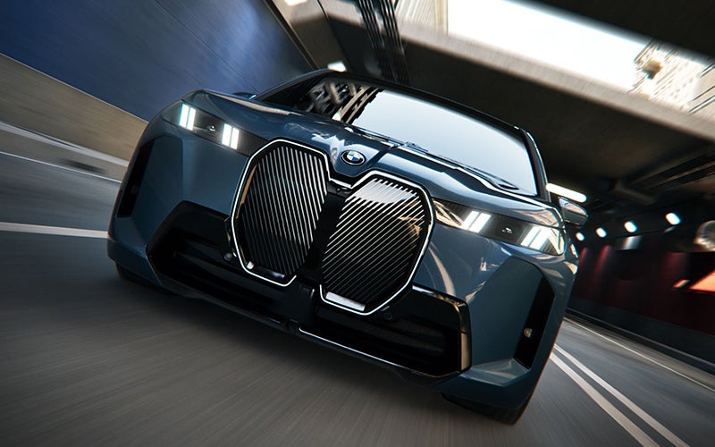 Close up of the BMW iX grille driving. | Passport BMW in Suitland MD
